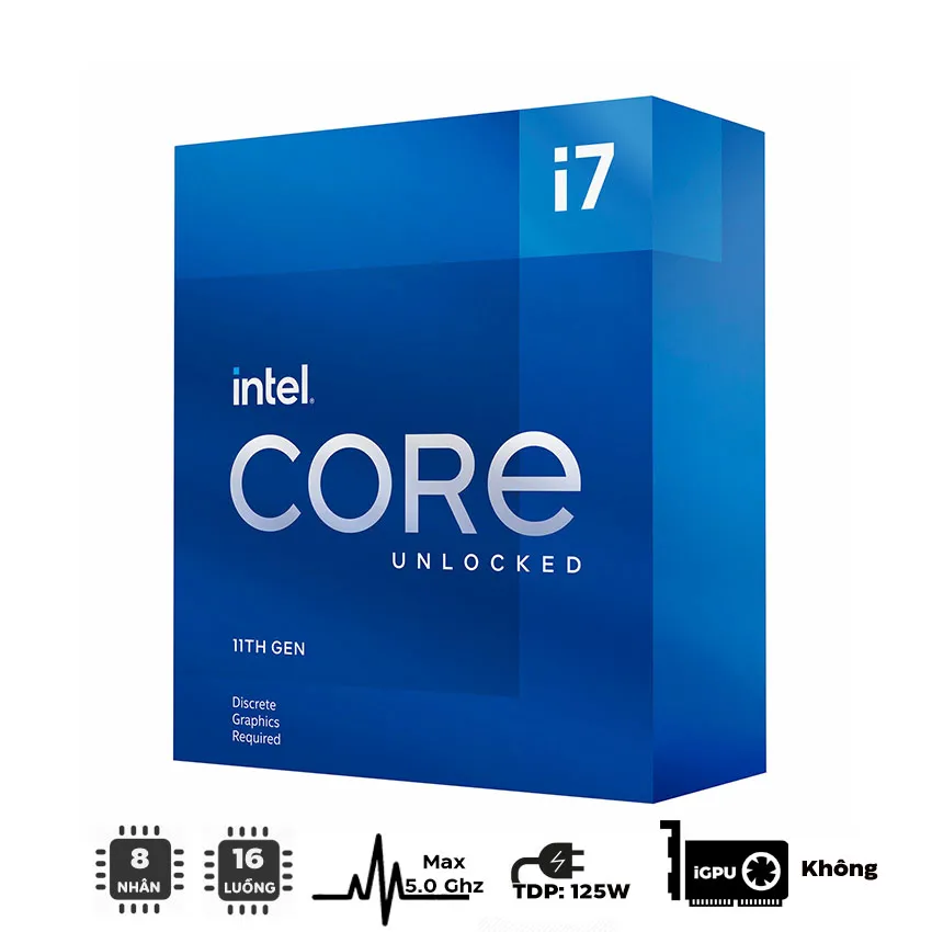 CPU Intel Core i7-11700KF (3.6GHz turbo up to 5Ghz, 8 nhân 16 luồng, 16MB Cache, 125W) - Socket Intel LGA 1200
